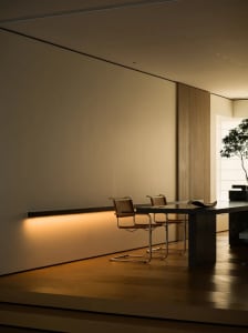 Modern, minimalist kitchen featuring sleek, contemporary design elements.