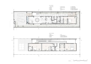 A detailed 2D architectural drawing depicting the layout of a residential home.