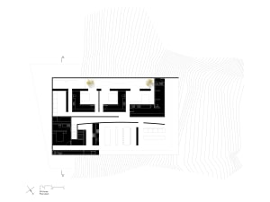 A detailed architectural floor plan of a modern residential space, featuring various rooms and functional areas.