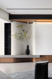 Modern living space featuring a contemporary concrete setting with minimalist design elements.