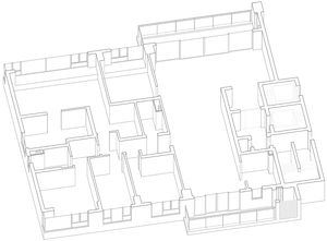 Residential floor plan illustrated in black and white, featuring rooms labeled with walls.