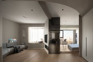 Modern minimalist apartment interior design featuring contemporary furniture, minimalist color palette, and sleek, open space
