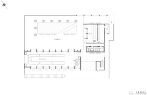 A modern interior floor plan featuring a glass atrium