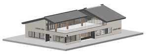 Modern storefront with concrete exterior and glass doors.