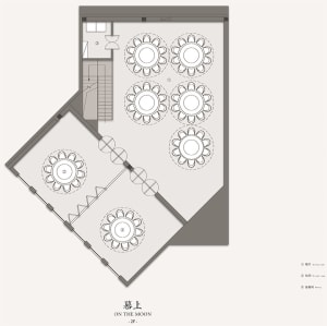 A black and white detailed architectural floor plan of a restaurant dining room.