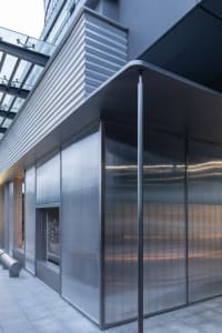 Metal-clad exterior of a commercial space