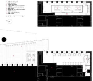 Detailed 2D architectural drawing of an industrial-style office space.