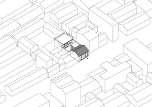 Black and white illustration of a street layout on paper