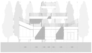 Modern architectural design featuring concrete materials and open spaces.
