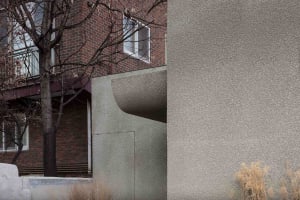Exposed concrete walls of a modern architectural design.