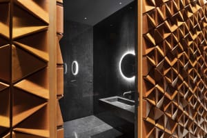 Contemporary bathroom featuring marble interior design