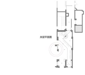 Modern interior design floor plan with a circular focus area.