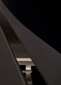 Modern retail storefront with glass display shelves