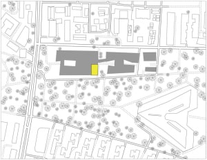 A detailed urban planning context diagram showcasing a specified area within a city.