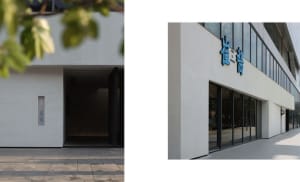 Modern building with white concrete and glass exterior