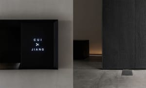Modern minimalist interior with metal accents.