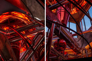 Industrial architecture featuring metallic pipes and tubes