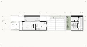 A minimalist floor plan featuring contemporary residential architecture with modern materials.
