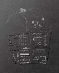 Architectural blueprint of an industrial-style office space