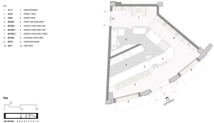 Detailed architectural floor plan of a restaurant showing functional areas and layout.
