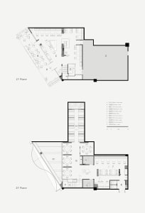 Detailed floor plan of a restaurant showing dining areas, kitchen, restrooms, and outdoor seating.