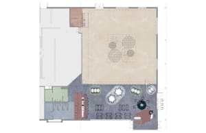 A neutral-colored restaurant interior design floor plan