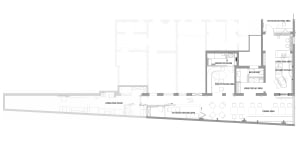 A detailed paper floor plan of a restaurant commercial interior design, showing various functional zones such as operation ar
