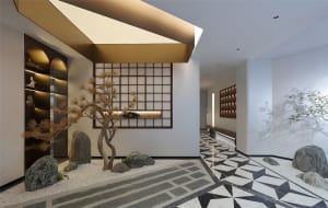 Modern entryway with concrete, marble, and minimalist decor