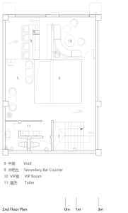 Second floor layout of a restaurant featuring various seating areas and a void space.