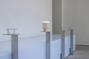 A minimalist modern counter made of metal.