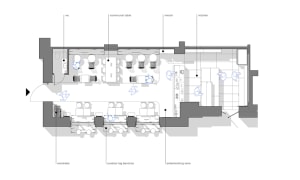Floor plan of an industrial-style loft interior design