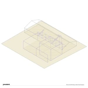 3D rendering of a structural stitching design utilizing lines and blocks within a floor plan.