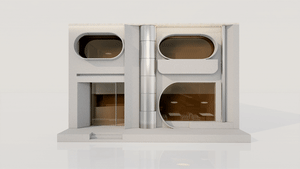 A modern storefront with concrete and steel materials