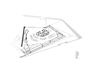 A detailed architectural plan of an office building with structural elements like metal beams and lines.