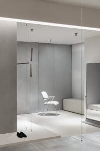 Minimalist retail space with metallic accents