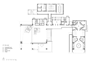 Floor plan of a restaurant showing various rooms and sections.