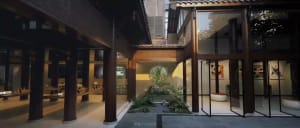 Modern storefront with glass and concrete elements