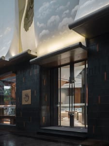 Modern storefront with glass and metal design elements