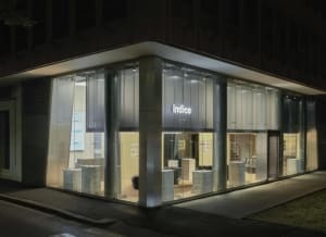 Modern retail storefront with glass facade and interior display