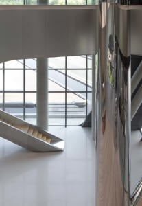 Stairs made of glass material in a modern setting.
