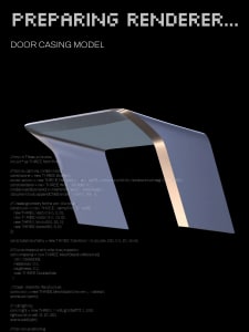 3D architectural model of a metallic panel on a black background