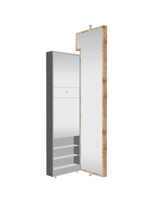 Modern wardrobe system with wooden frame and mirrored doors