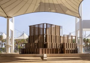 A modern conference hall constructed with poplar wood