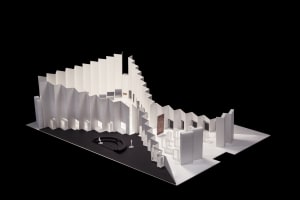A black and white architectural model