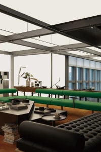 Modern office space featuring glass and concrete materials