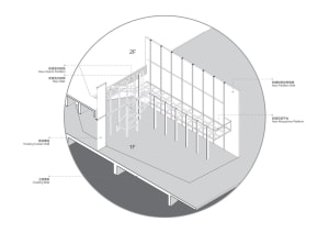 A steel interior design featuring structural beams and frameworks.