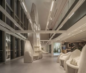 Modern retail shop featuring concrete design elements.