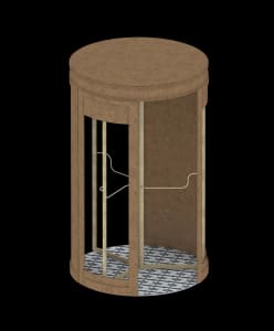 A modern rotary door system with a wooden finish.