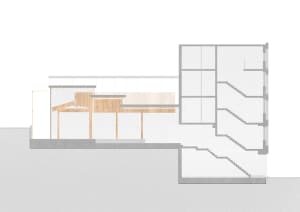 Modern interior design featuring light-colored materials in a box-like structure.