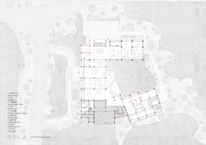 Floor plan of a library showcasing its architectural layout and functional zones.